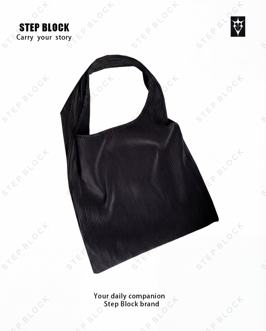 STEP BLOCK AC072 Oversized Black Woven Tote &amp; Shoulder Bag
