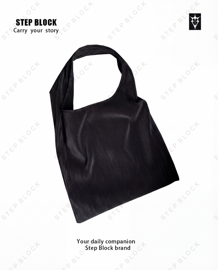 STEP BLOCK AC072 Oversized Black Woven Tote &amp; Shoulder Bag