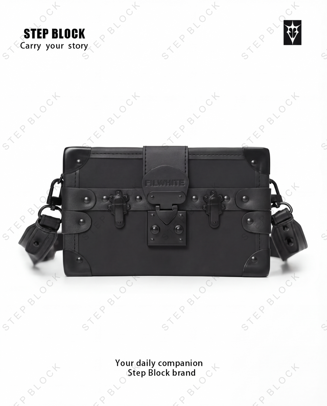 STEP BLOCK AC073 Gothic Boxy Black Crossbody &amp; Shoulder Bag