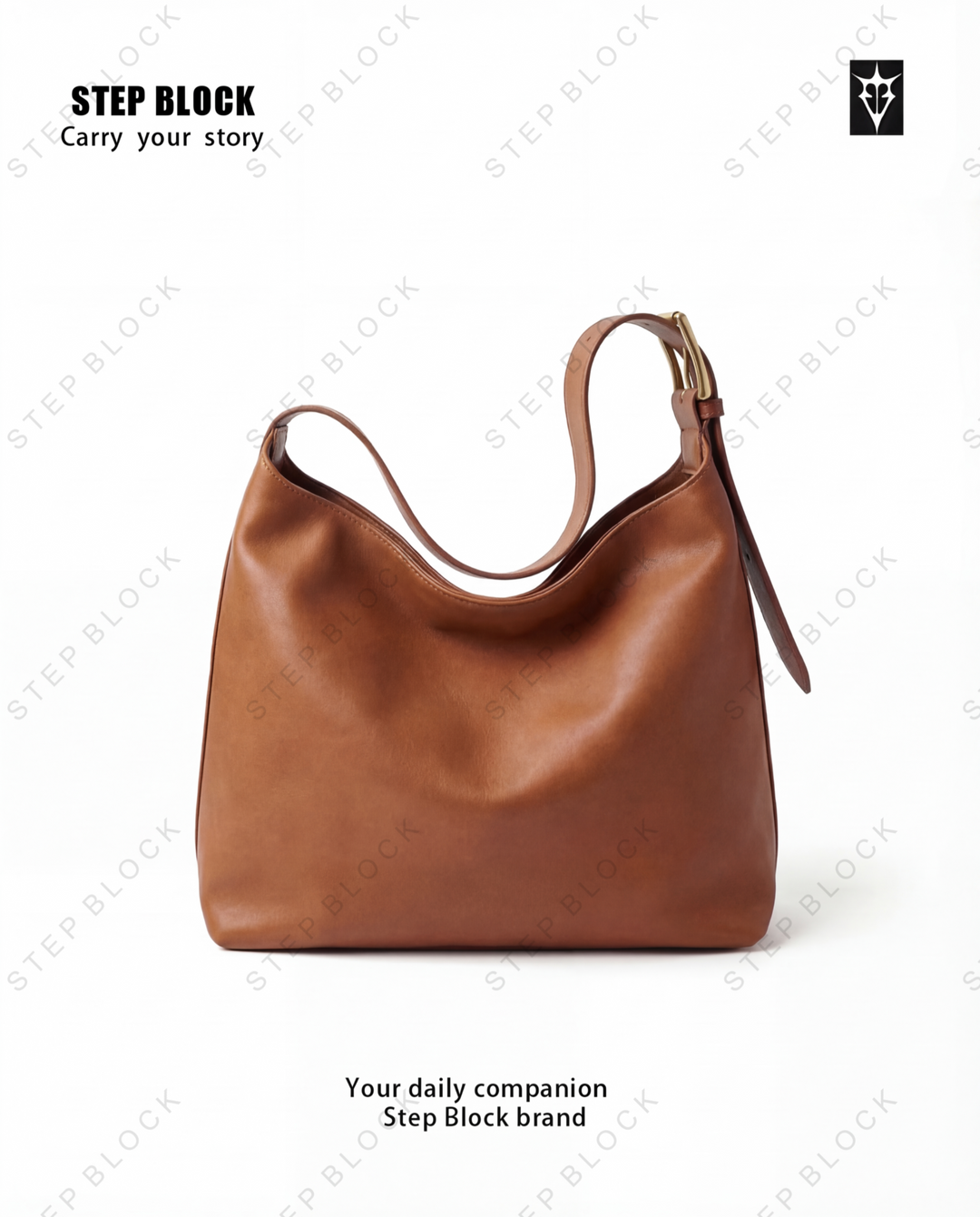 STEP BLOCK AC074 Oversized Tan Leather-Look Crossbody &amp; Shoulder Bag