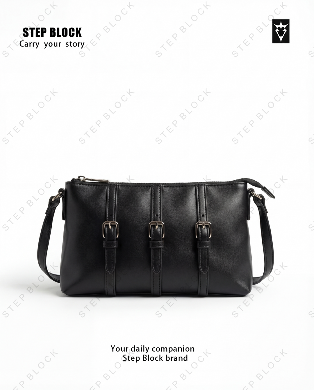 STEP BLOCK Ac075 Multi-Buckle Leather Crossbody Bag