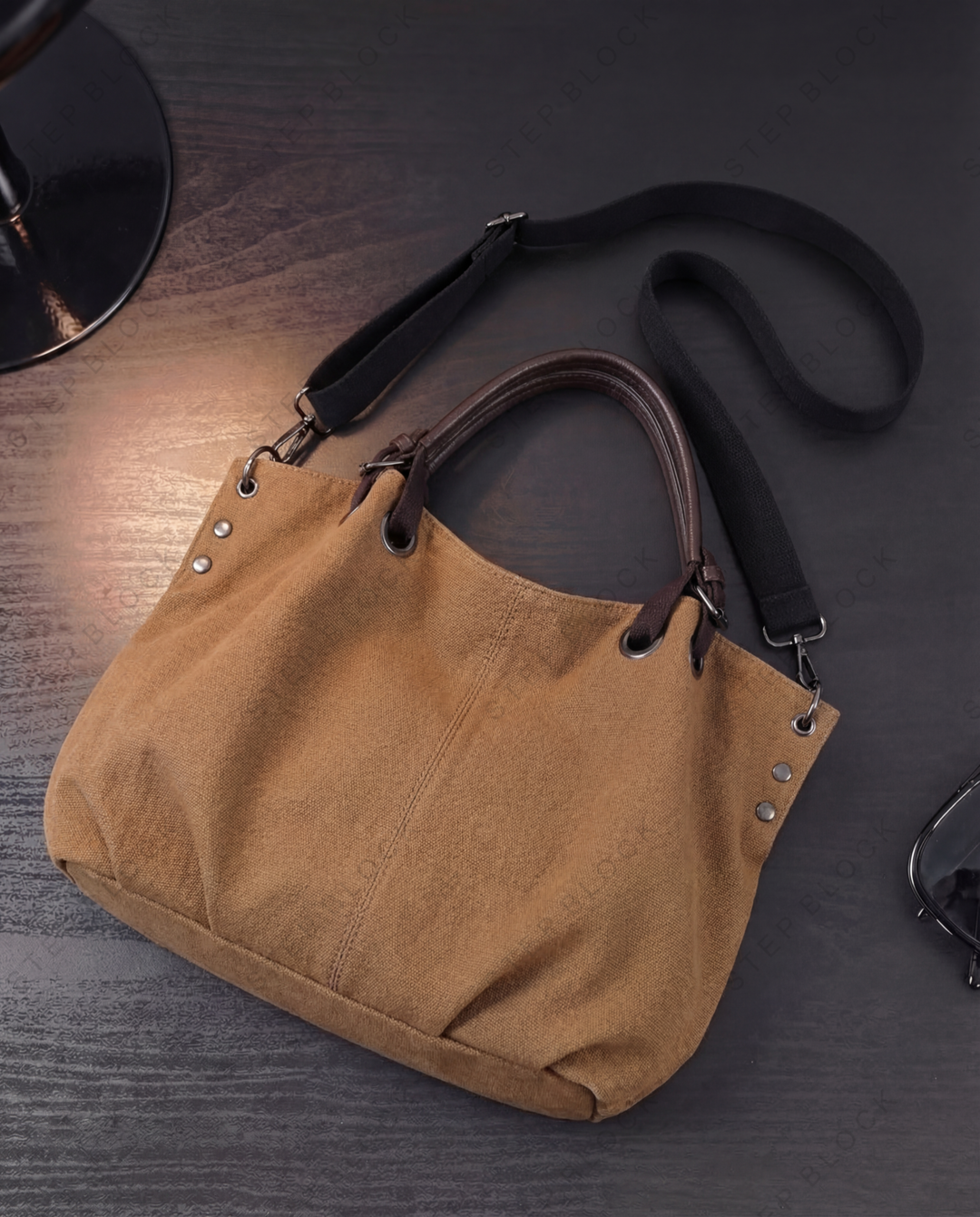 STEP BLOCK Ac076 Casual Canvas Tote Crossbody Bag