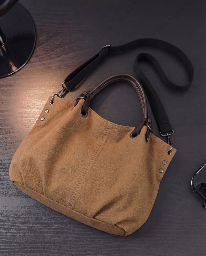 STEP BLOCK Ac076 Casual Canvas Tote Crossbody Bag