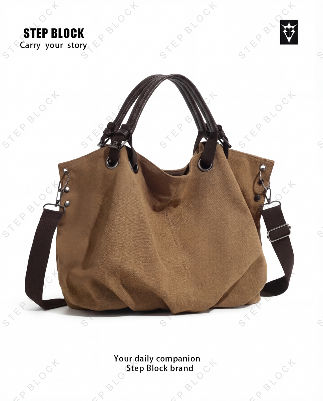 STEP BLOCK Ac076 Casual Canvas Tote Crossbody Bag