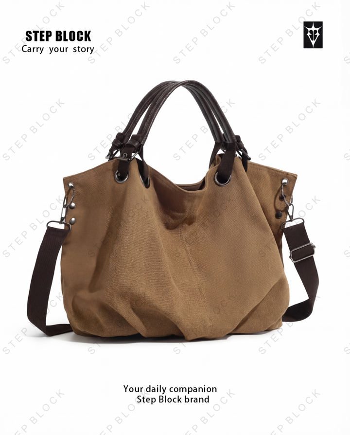 STEP BLOCK Ac076 Casual Canvas Tote Crossbody Bag