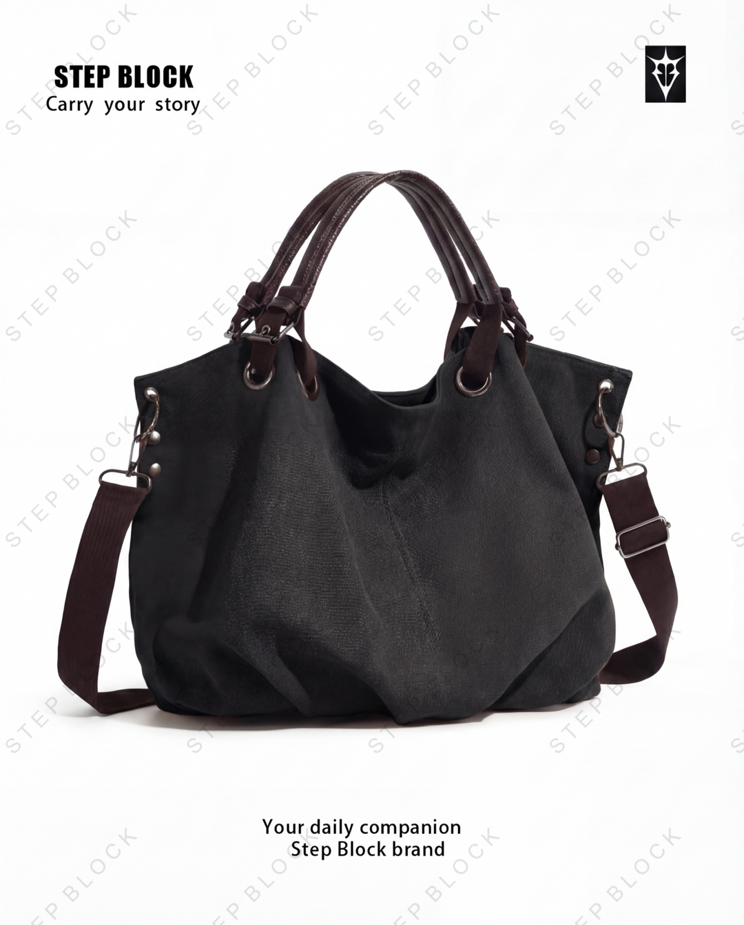 STEP BLOCK Ac076 Casual Canvas Tote Crossbody Bag