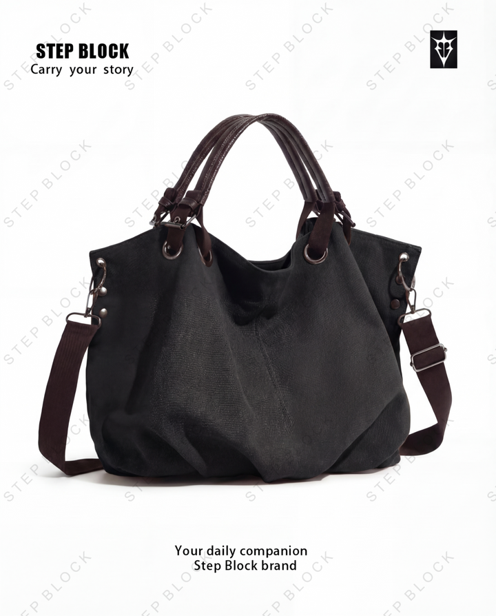 STEP BLOCK Ac076 Casual Canvas Tote Crossbody Bag