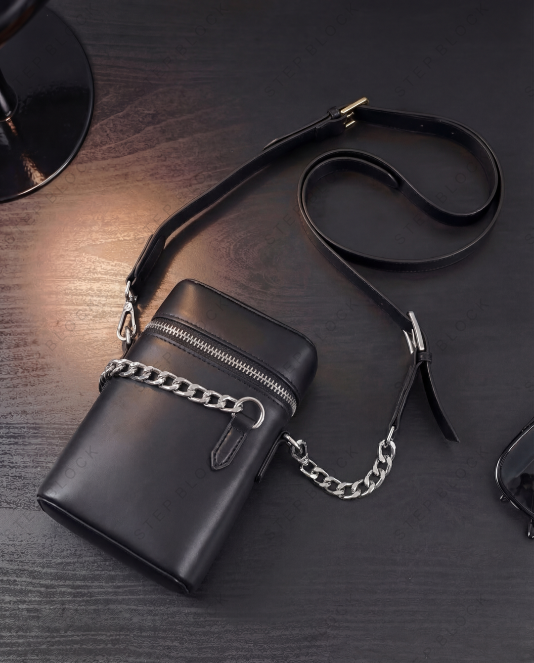 STEP BLOCK Ac077 Mini Vertical Crossbody Bag with Chain Detail