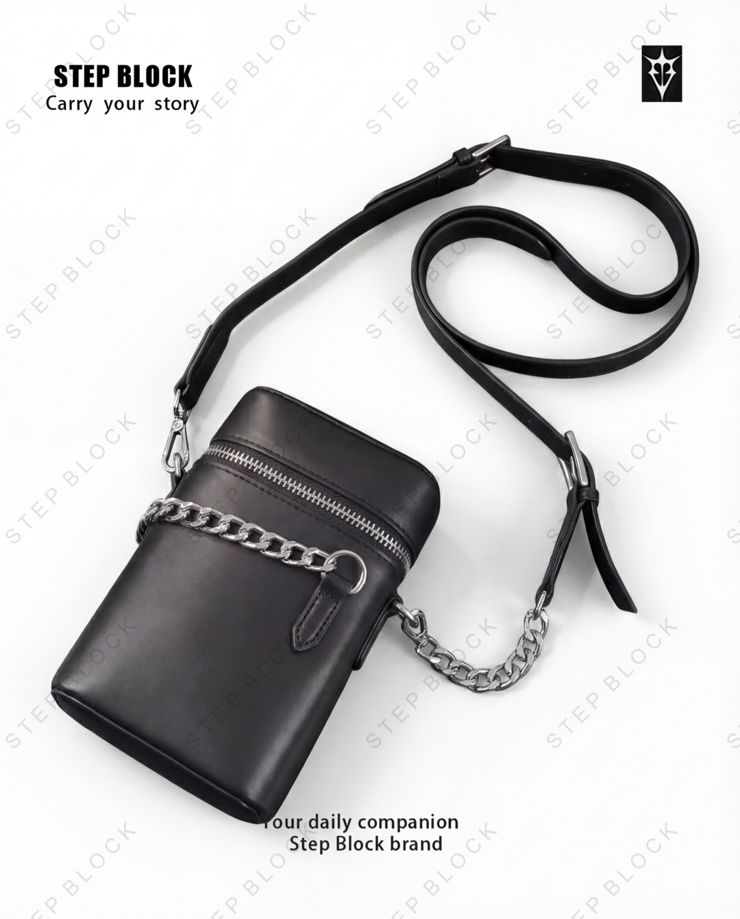 STEP BLOCK Ac077 Mini Vertical Crossbody Bag with Chain Detail
