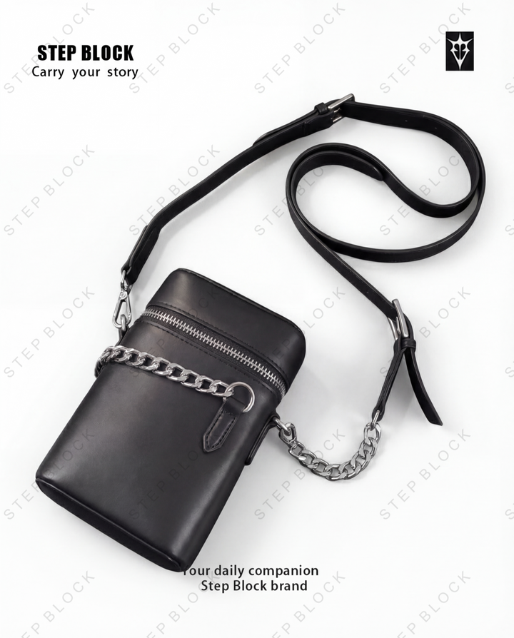 STEP BLOCK Ac077 Mini Vertical Crossbody Bag with Chain Detail