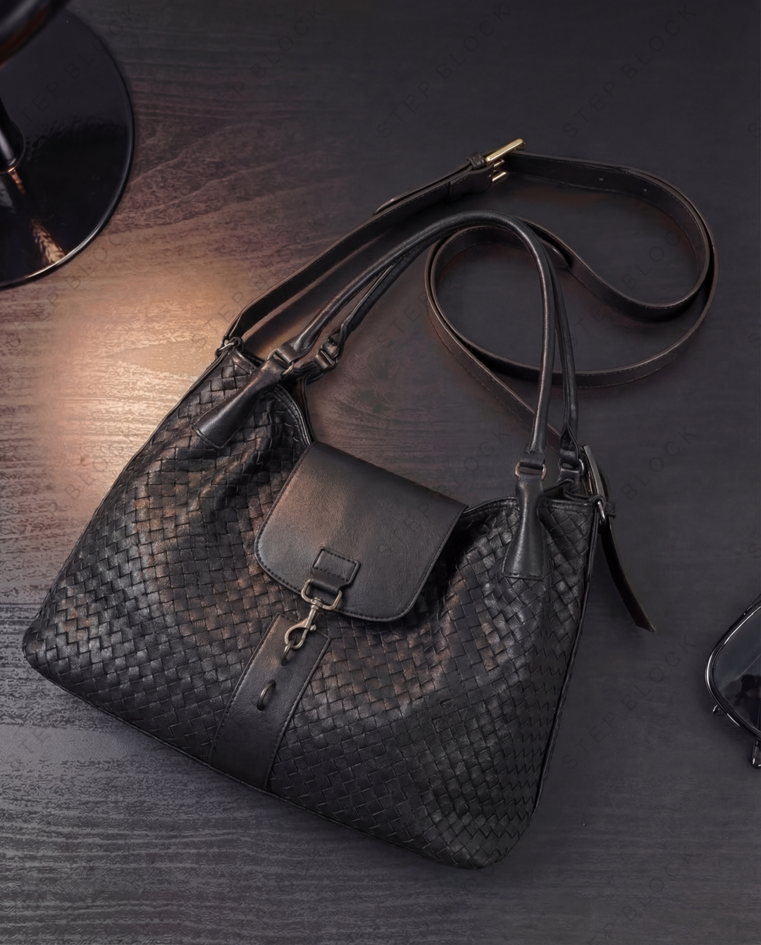 STEP BLOCK Ac079 Woven Pattern Large Hobo Shoulder Bag