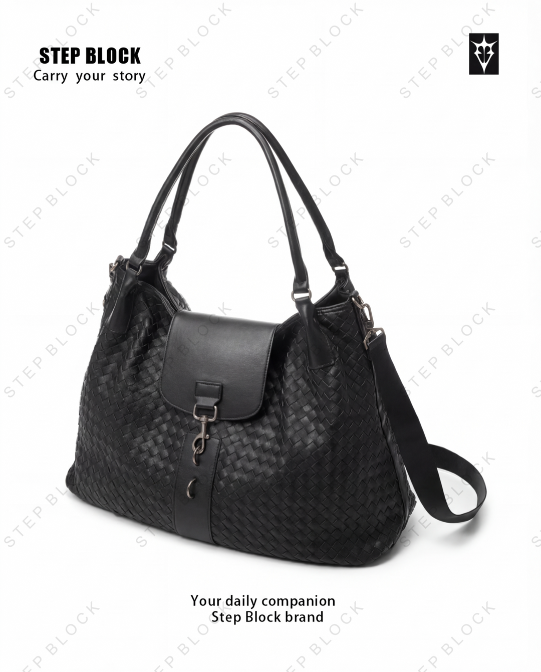 STEP BLOCK Ac079 Woven Pattern Large Hobo Shoulder Bag