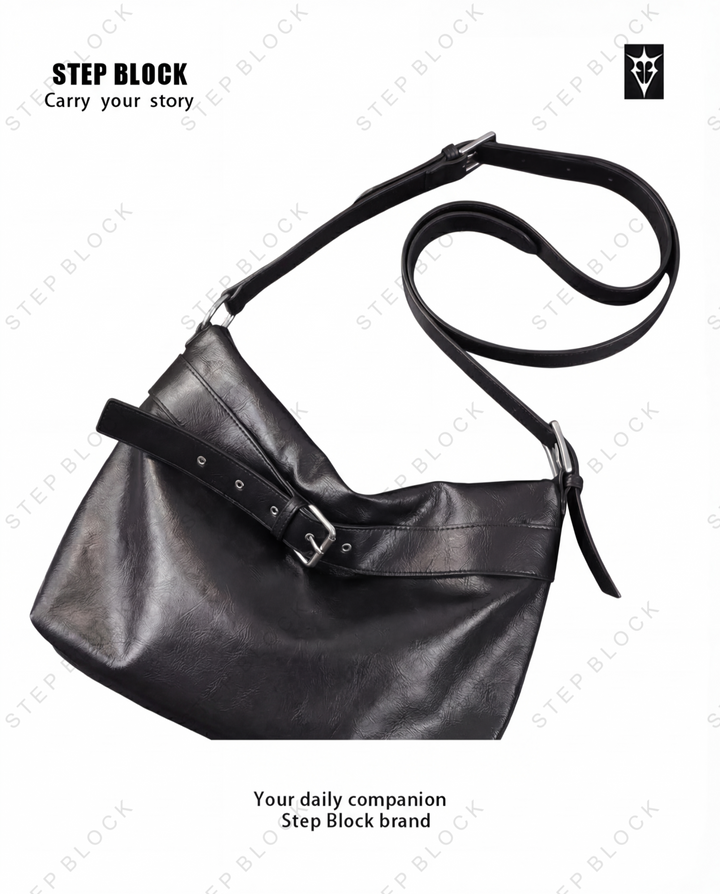 STEP BLOCK Ac081 Soft Leather Hobo Shoulder Bag