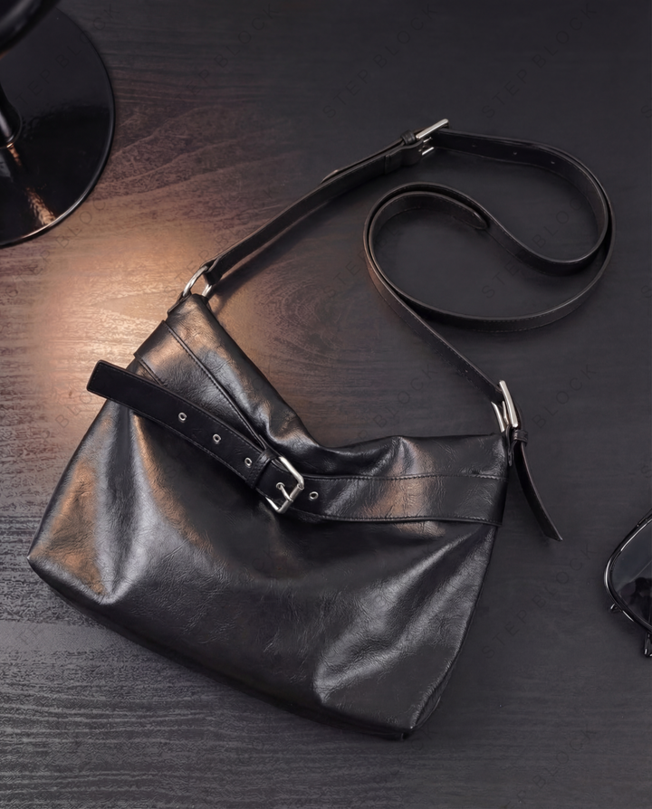 STEP BLOCK Ac081 Soft Leather Hobo Shoulder Bag