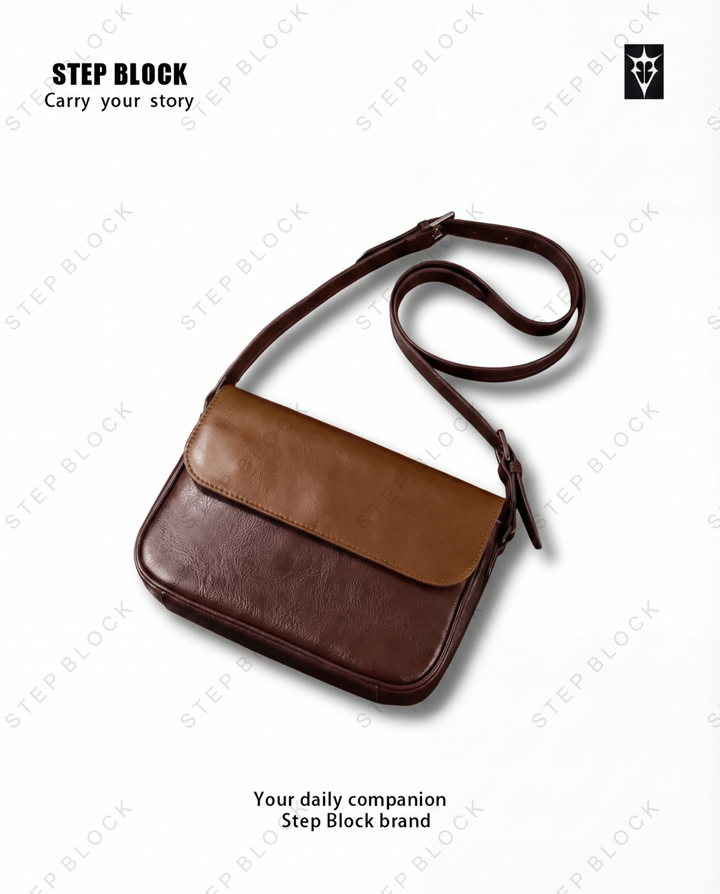 STEP BLOCK Ac082 Retro Minimalist Leather Crossbody Bag